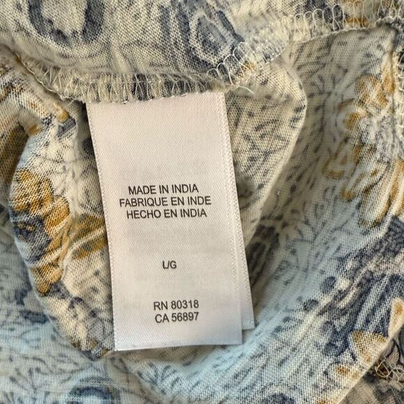 Lucky Brand Yellow Blue Floral Blouse Keyhole Flutter Sleeve - Women’s US L - Picture 7 of 8